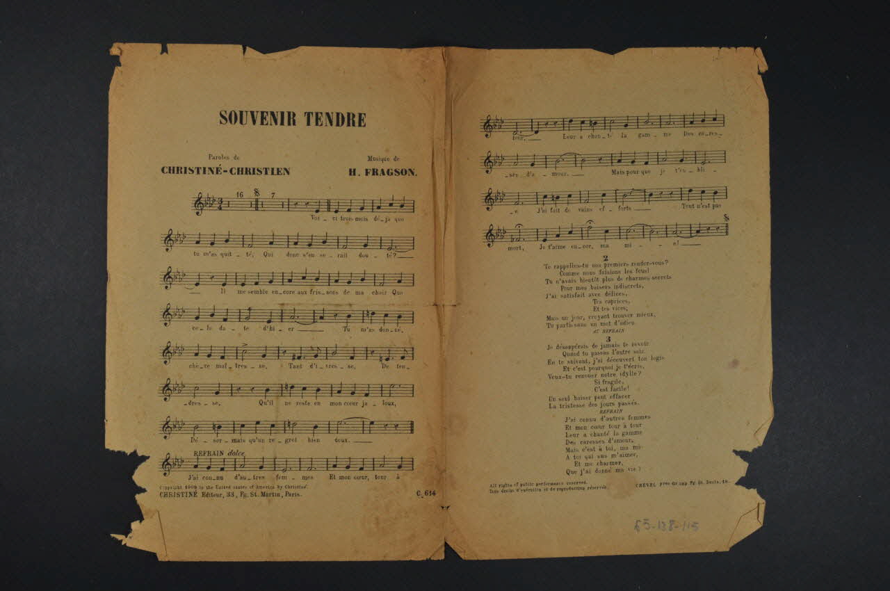 Eugène Christien ; Henri Christiné ; Harry Fragson chanson petit format Île-de-France, France 1909 1965.138.115 Photo Mucem