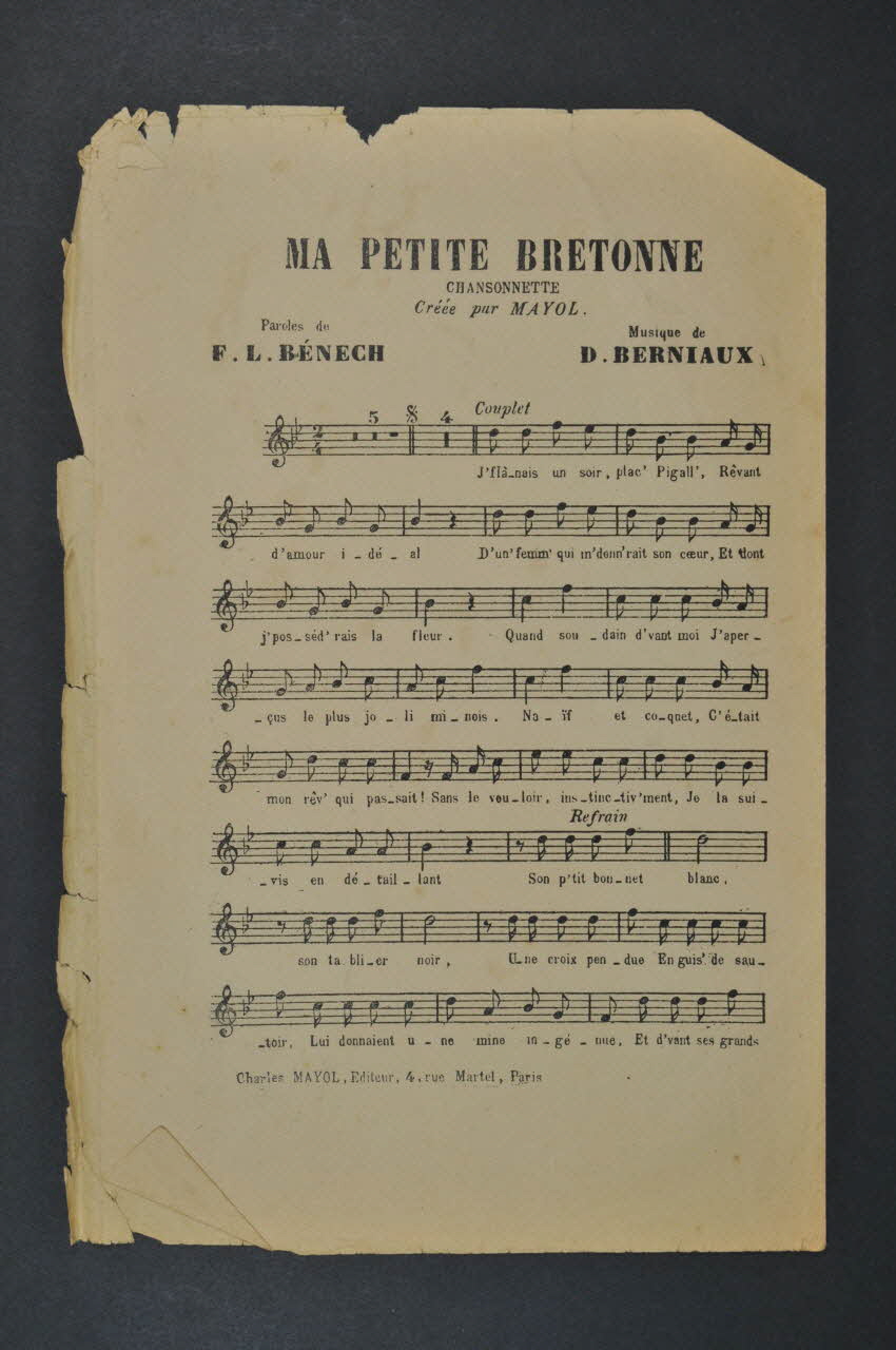 Ferdinand Louis Bénech ; Désiré Berniaux ; Félix Mayol ; Charles Mayol chanson petit format Île-de-France, France 1907 1965.138.116 Photo Mucem