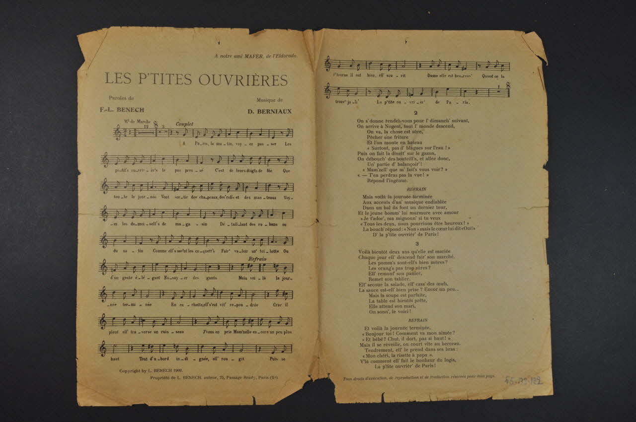 Désiré Berniaux ; Ferdinand Louis Bénech chanson petit format Île-de-France, France 1909 1965.138.122 Photo Mucem