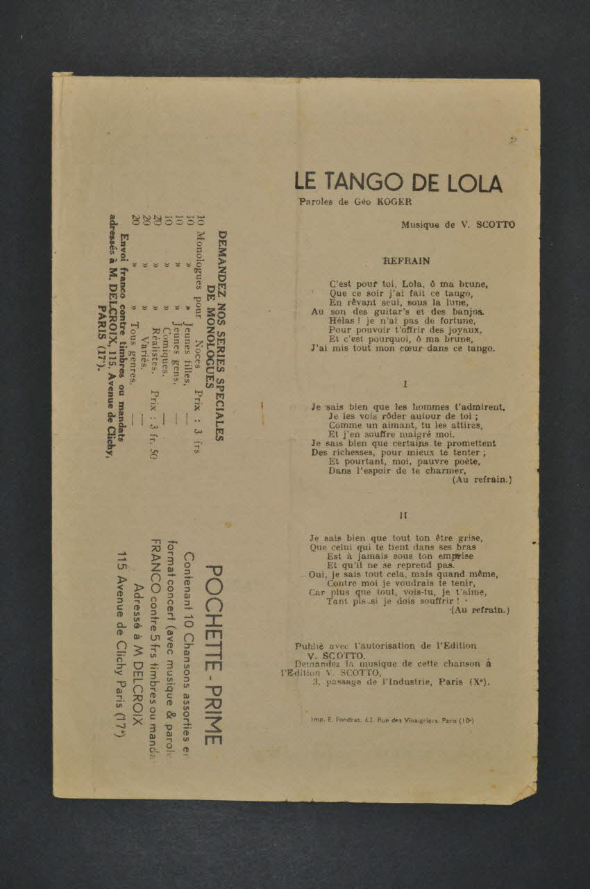 chanson petit format 1965.138.125 Photo Mucem