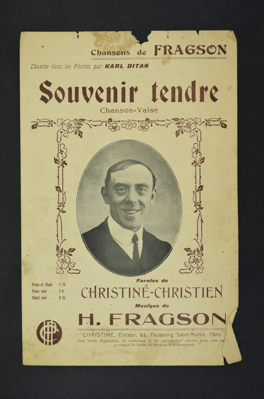 Eugène Christien ; Henri Christiné ; Harry Fragson ; Karl Ditan chanson petit format Île-de-France, France 1909 1965.138.20 Photo Mucem