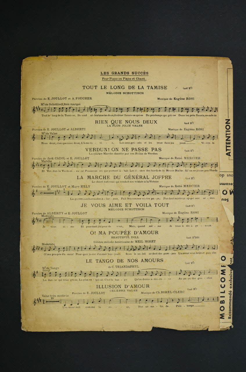 Eugène Joullot ; Eugène Rosi ; Armand Foucher ; Edition Universelle; chanson petit format Île-de-France, France 1916 1966.123.86 Photo Mucem