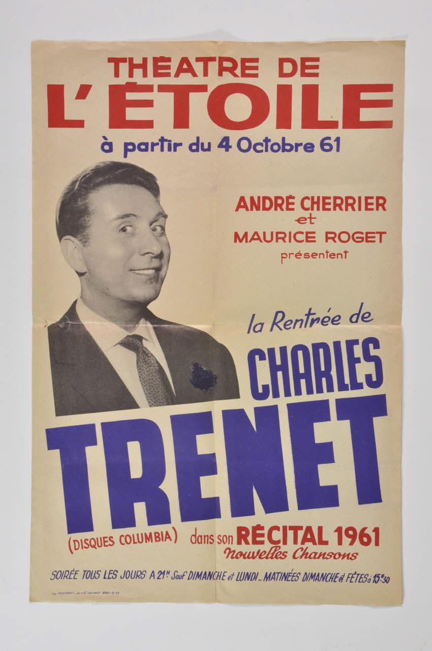 Soudant; affichette La rentrée de Charles Trenet 1961 1966.124.18 Photo Mucem