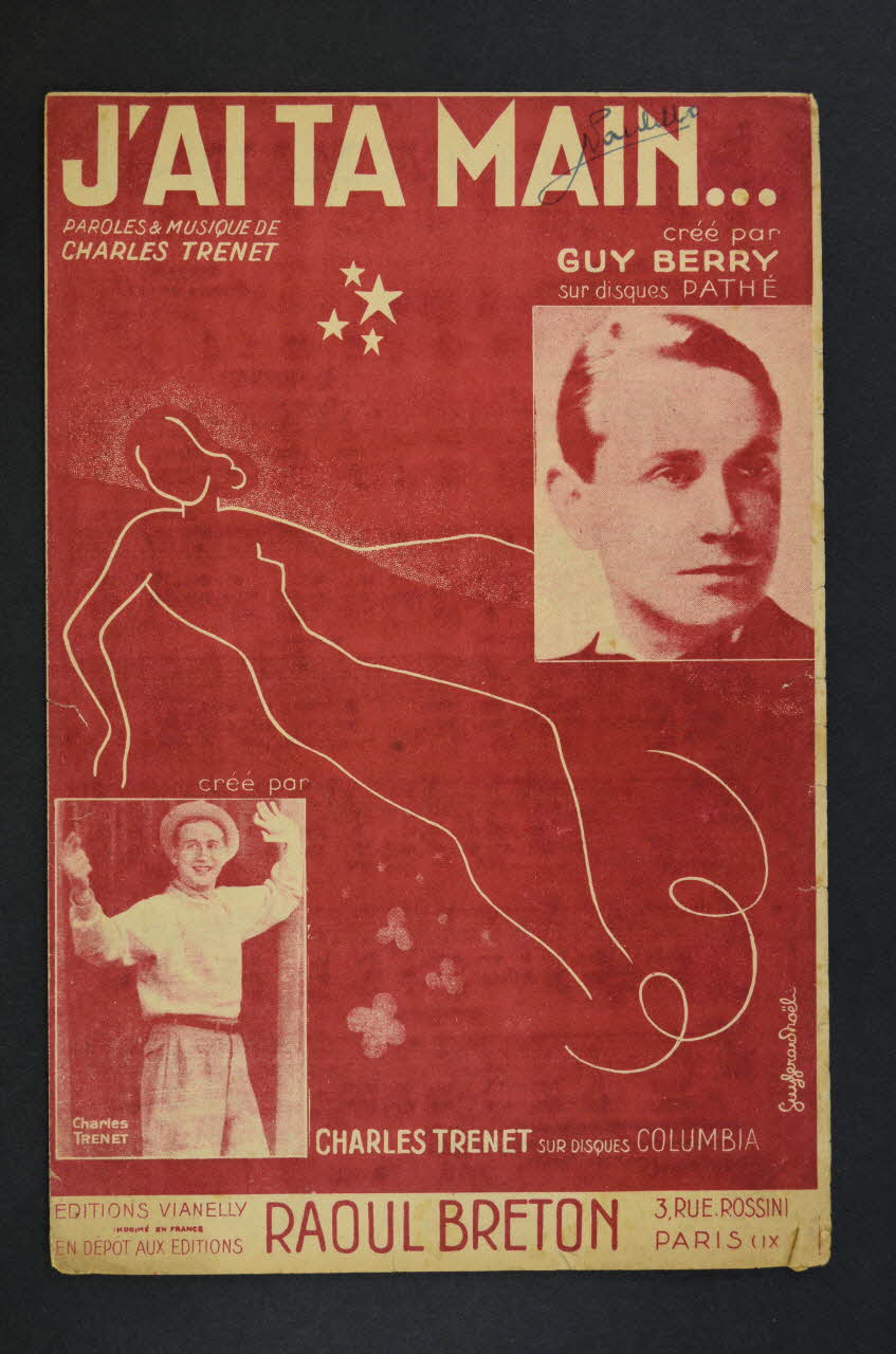 Charles Trénet ; Guy Berry ; Raoul Breton chanson petit format Île-de-France, France 1937 1966.124.5 Photo Mucem