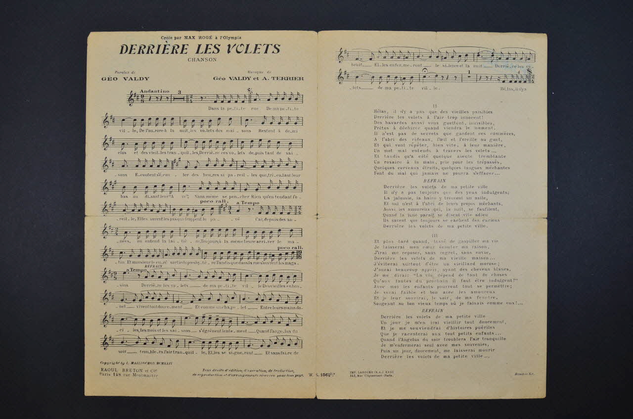 Géo Valdy ; A. Terrier ; Max-Rogé ; Raoul Breton chanson petit format Île-de-France, France 1924 1966.125.101 Photo Mucem