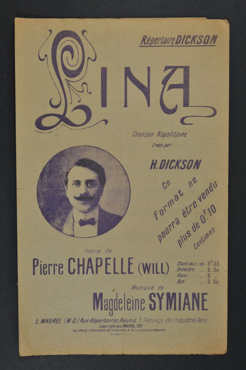 Pierre Chapelle ; Magdeleine Symiane ; Henri Dickson ; Aux Répertoires Réunis; ; Louis Maurel chanson petit format Île-de-France, France 1905 1965.138.58 Photo Mucem