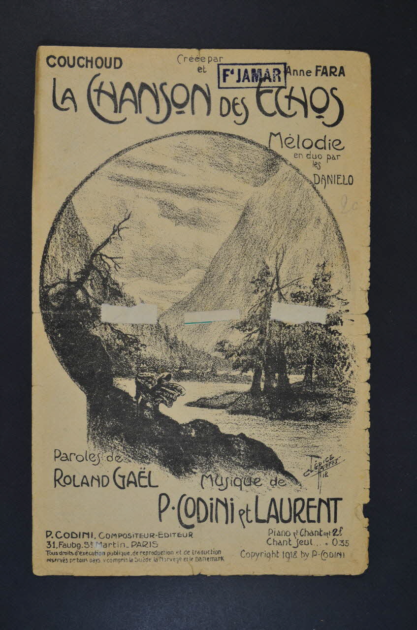 Roland GaëL ; Pierre Codini ; Ch. H. Laurent ; Couchoud ; Anne Fara chanson petit format Île-de-France, France 1918 1966.125.120 Photo Mucem