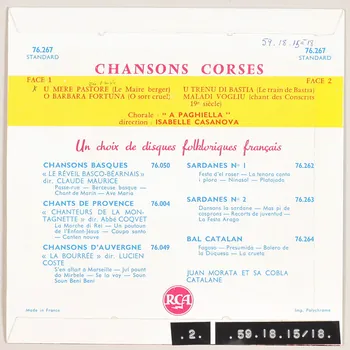 disque 45 tours U Trenu di Bastia MUS1959.18.15-18  Photo
