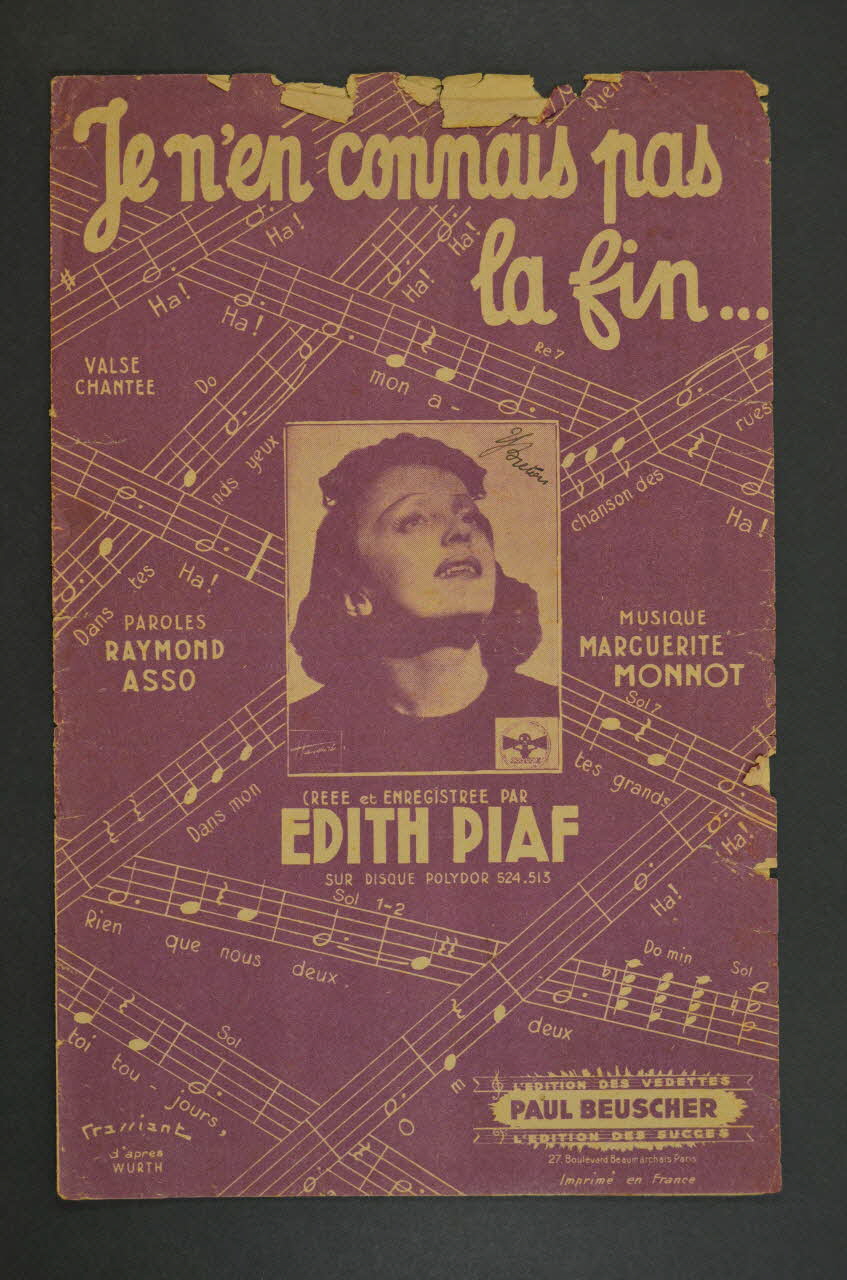 Raymond Asso ; Marguerite Monnot ; Edith Piaf ; Paul Beuscher chanson petit format Île-de-France, France 1939 1965.138.73 Photo Mucem
