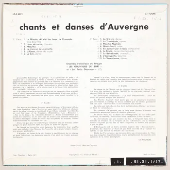 disque 33 tours Chants et danses d'Auvergne MUS1961.21.1-17 Photo