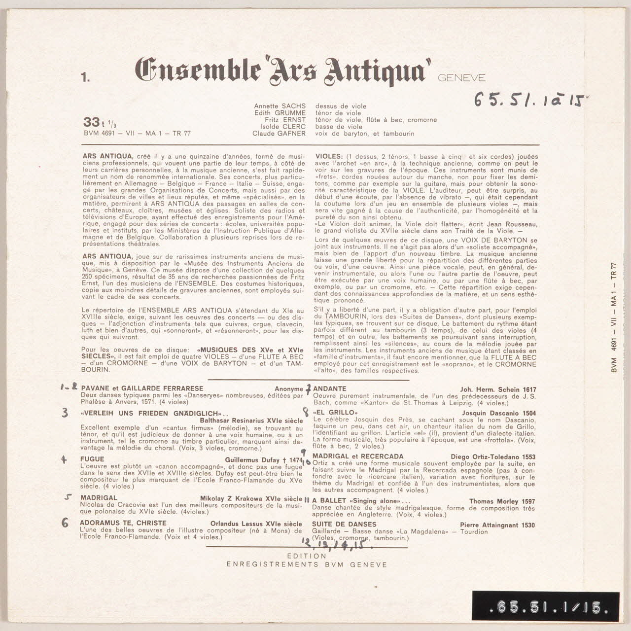 disque 33 tours Musique des siècles passés MUS1965.51.1-15 Photo