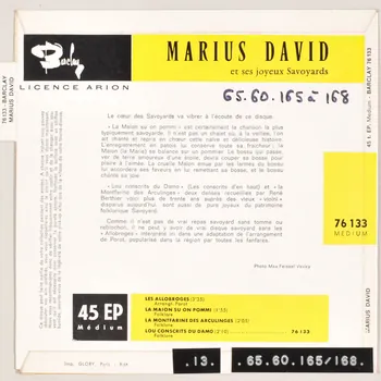 disque 45 tours Lou conscrits du Damo MUS1965.60.165-168 Photo