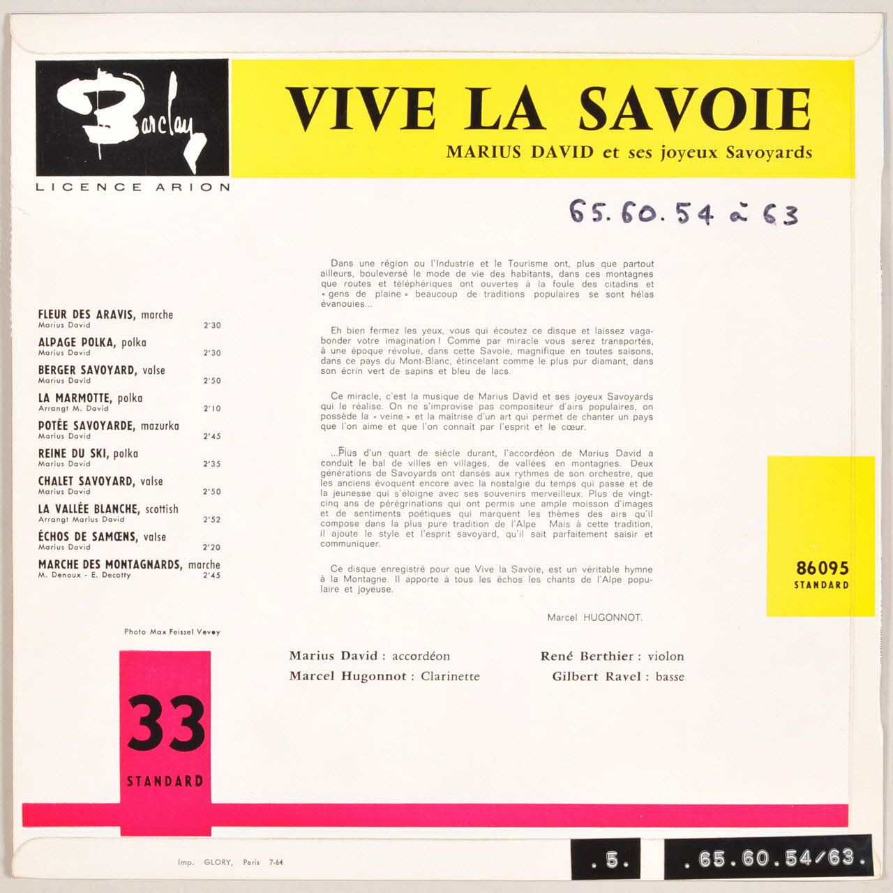 disque 33 tours La marmotte MUS1965.60.54-63 Photo