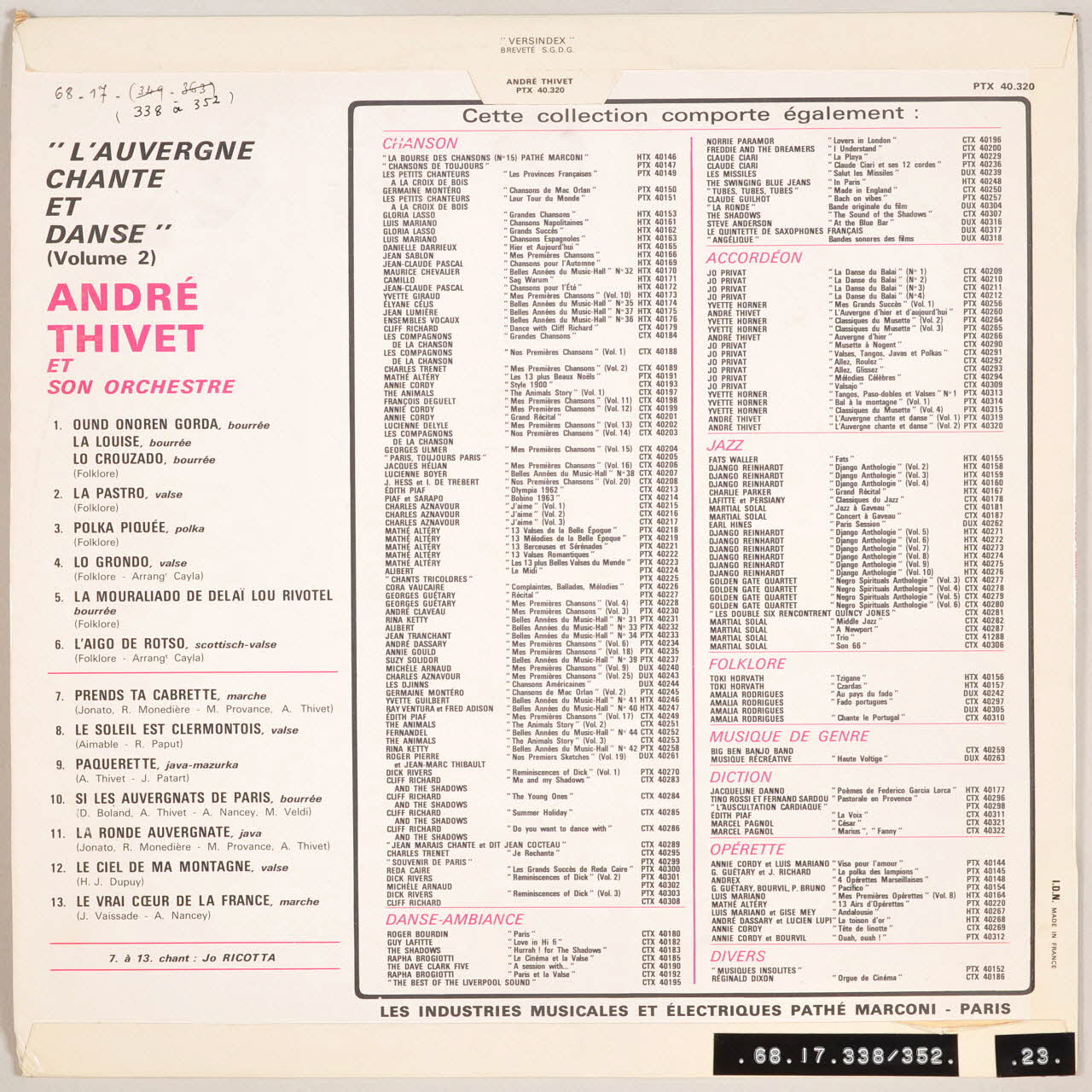 disque 33 tours L'Auvergne chante et danse MUS1968.17.338-352 Photo