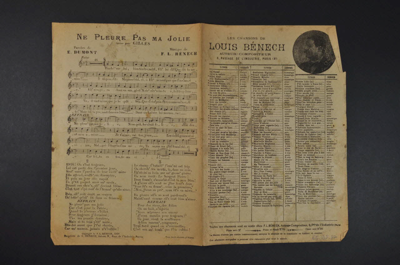 Ernest Dumont ; Ferdinand Louis Bénech chanson petit format Île-de-France, France 1914 1965.138.87 Photo Mucem