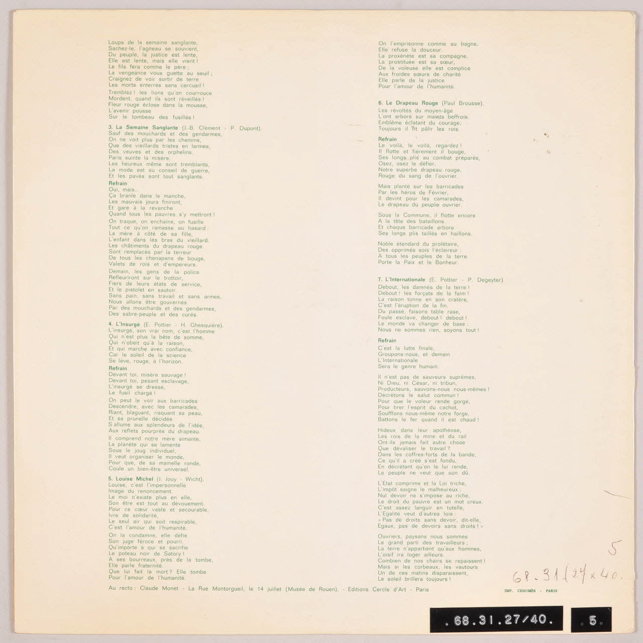 disque 33 tours Chants pour la liberté MUS1968.31.27-40  Photo