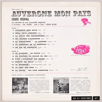 disque 33 tours Auvergne mon pays MUS1968.31.340-353  Photo