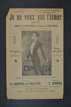 Léo Lelièvre ; F. Renner ; Horace Delattre ; Albert Cambardi ; Lina Cambardi ; Aux Succès Modernes; chanson petit format Île-de-France, France 1913 1965.138.88 Photo Mucem