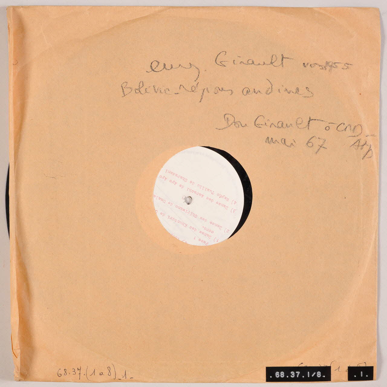 disque 45 tours Musique des Andes MUS1968.37.1-8 Photo