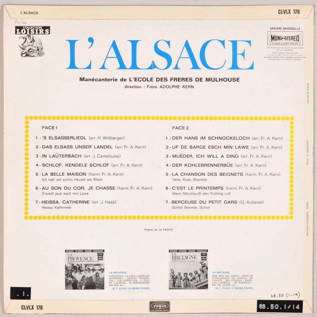 disque 33 tours L'Alsace MUS1968.50.1-14  Photo