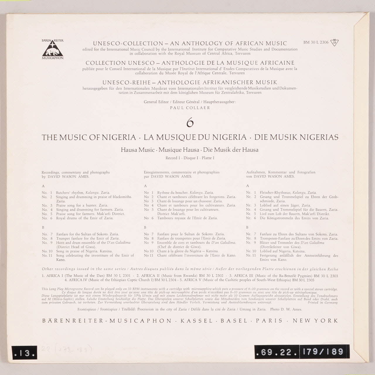 disque 33 tours La musique du Nigeria MUS1969.22.179-189 Photo