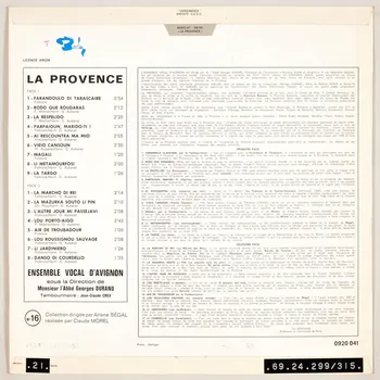 disque 33 tours La Provence MUS1969.24.299-315  Photo
