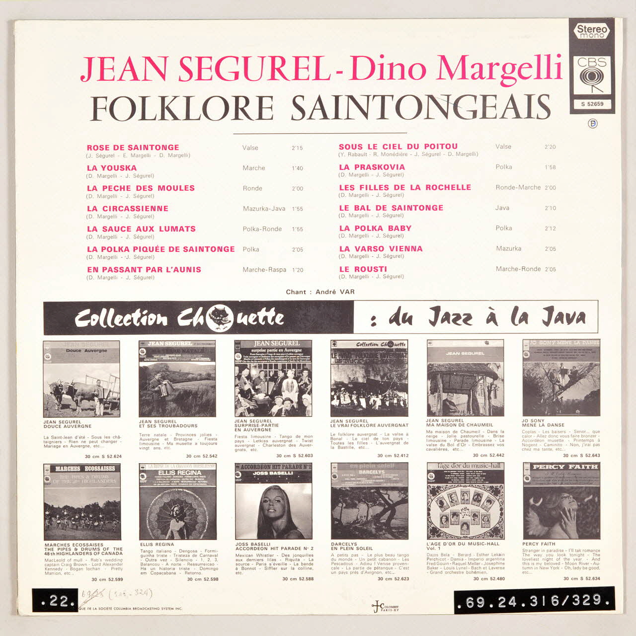 disque 33 tours Foklore Saintongeais MUS1969.24.316-329 Photo