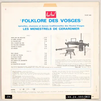 disque 33 tours Epinettes, chansons, et danses traditionnelles des Hautes-Vosges MUS1969.24.350-363 Photo