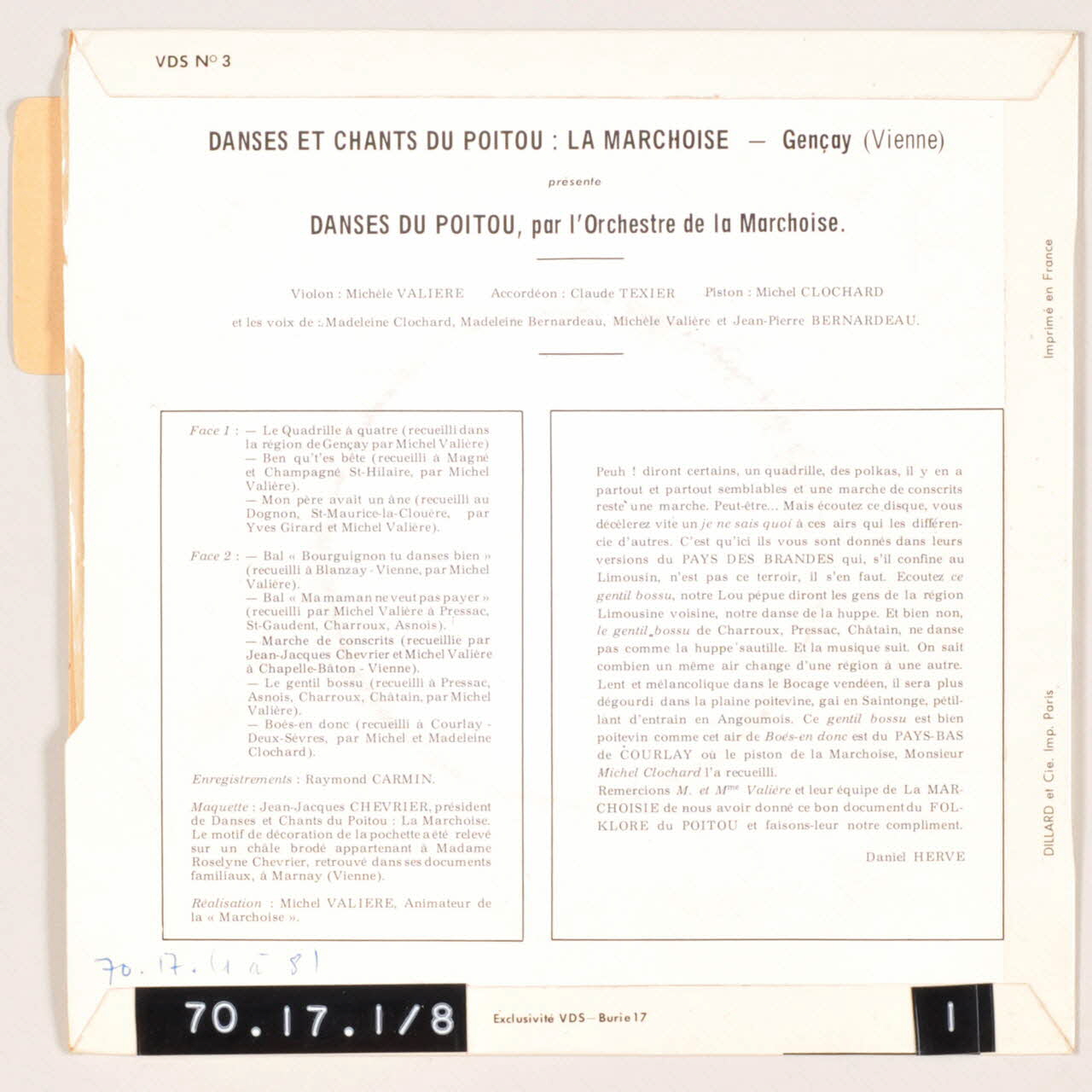 disque 45 tours La marchoise MUS1970.17.1-8 Photo