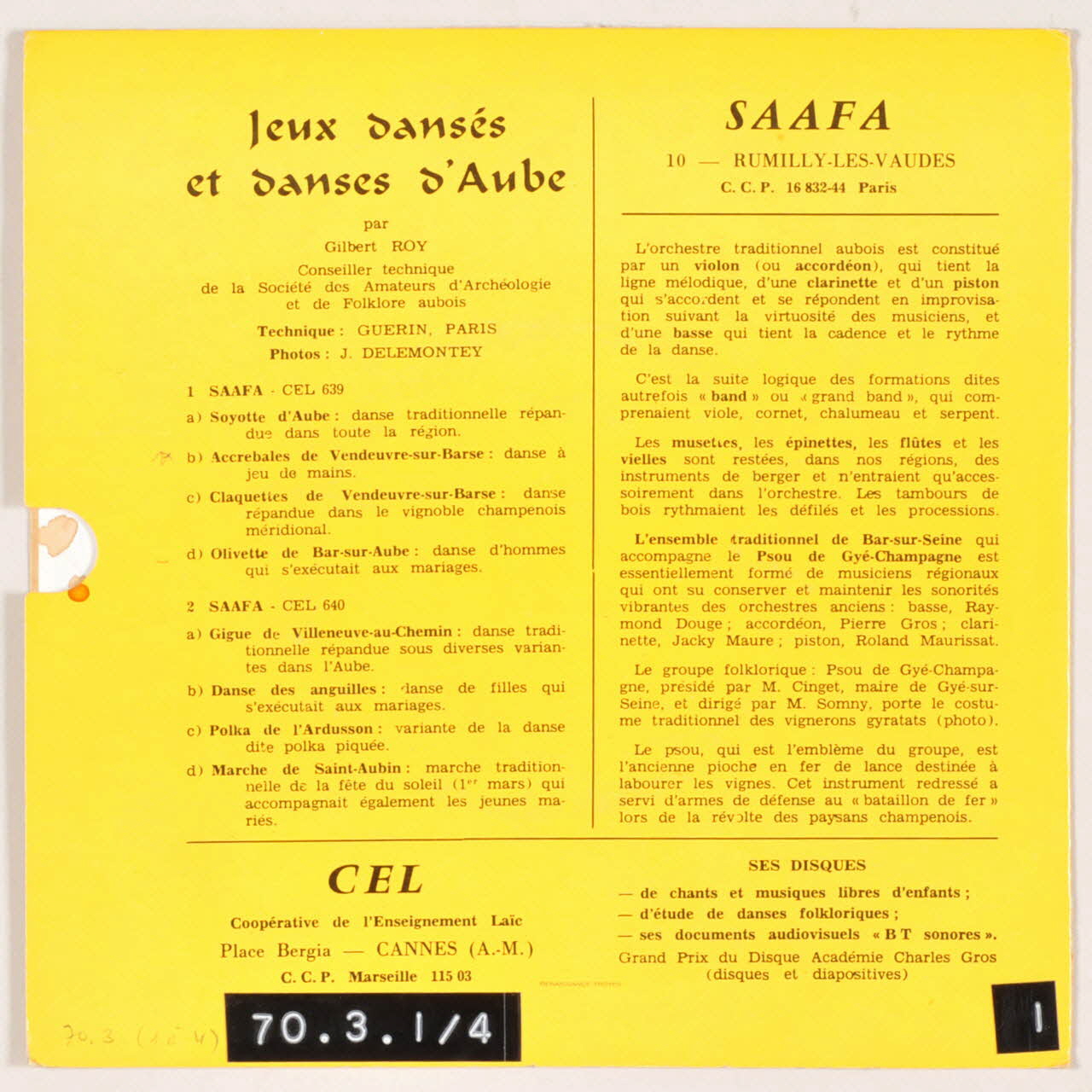 disque 45 tours Danse ! ma Champagne MUS1970.3.1-4 Photo