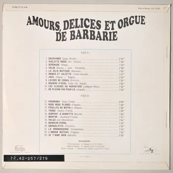 disque 33 tours Amours, délices et orgues de barbarie MUS1972.42.257-279 Photo