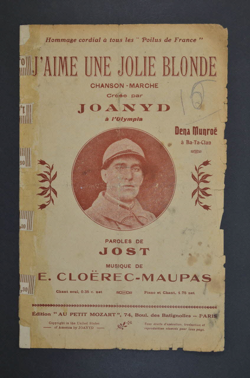 Adolphe Jost ; Ernest CloëRec-Maupas ; Joanyd ; Au Petit Mozart; chanson petit format Île-de-France, France 1918 1966.125.26 Photo Mucem