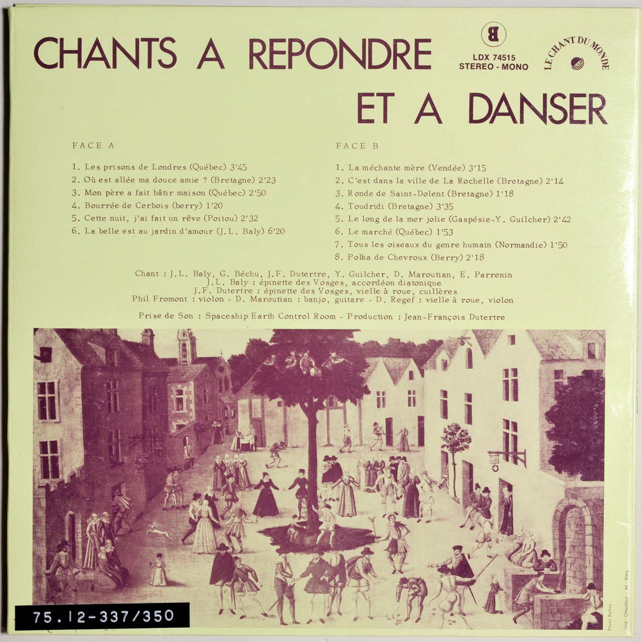 disque 33 tours Chants à répondre et à danser MUS1975.12.337-350 Photo