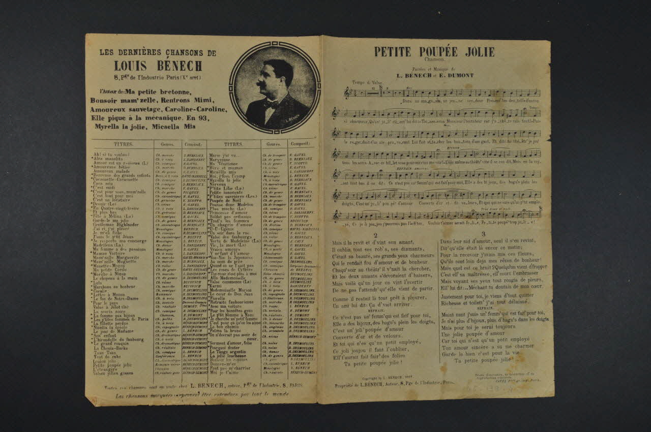 Ernest Dumont ; Ferdinand Louis Bénech chanson petit format 1913 1965.139.4 Photo Mucem