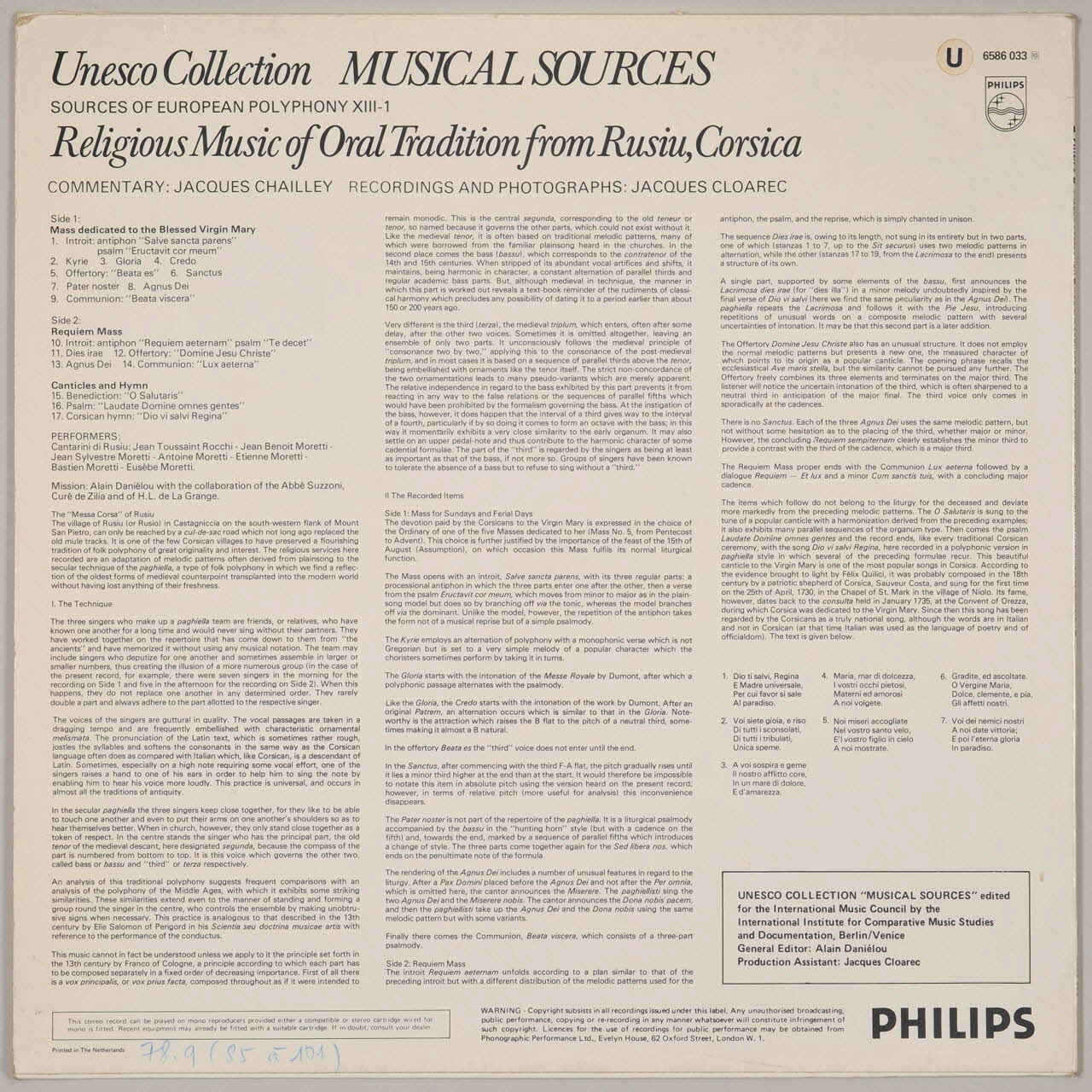 disque 33 tours Religious music of oral tradition from Rusia, Corsica MUS1978.9.85-101 Photo
