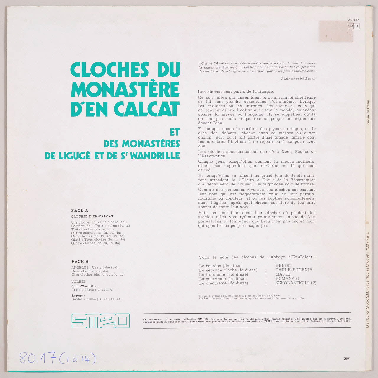 disque 33 tours Cloches du monastère d'En Calcat MUS1980.17.1-14 Photo