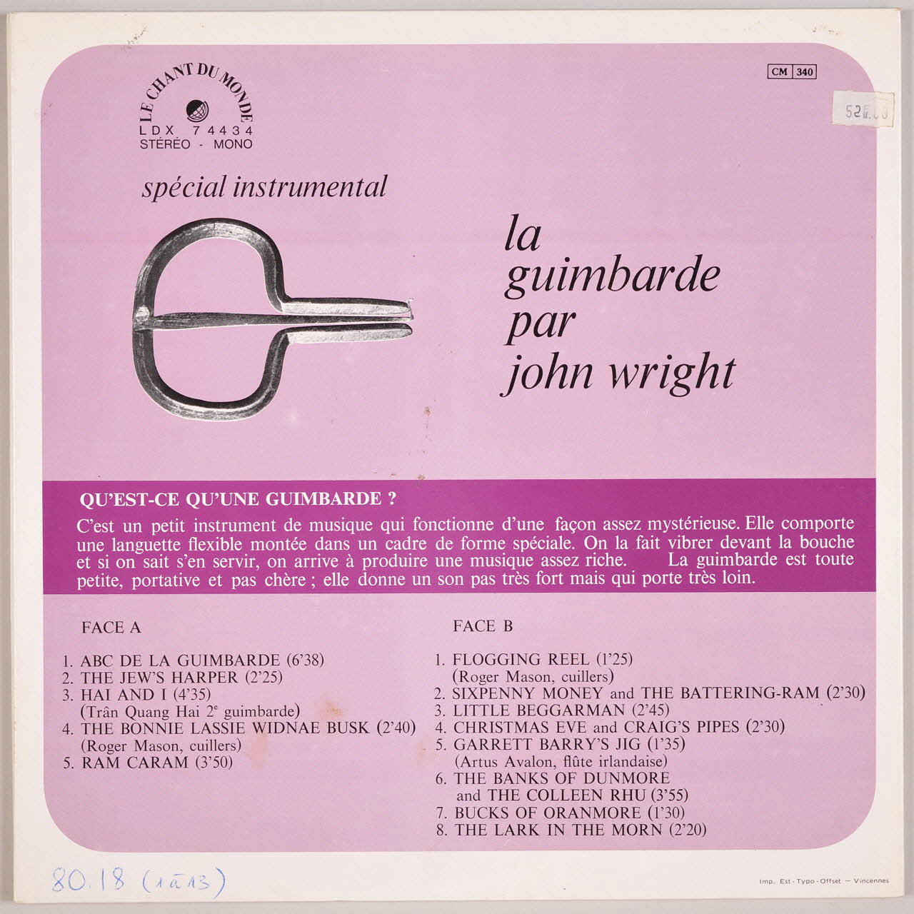 disque 33 tours La guimbarde MUS1980.18.1-13 Photo