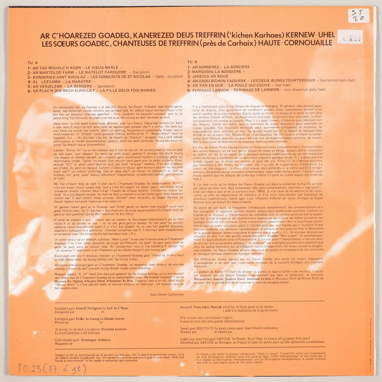 disque 33 tours Ar vergelenn MUS1980.23.87-98  Photo