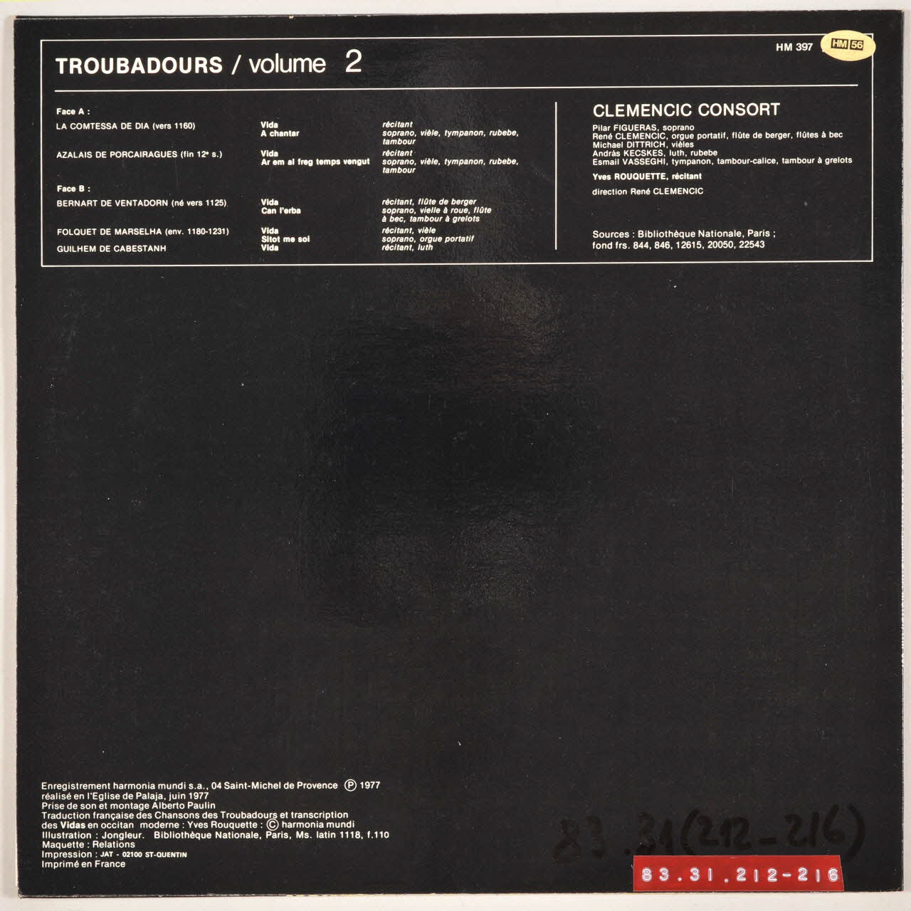 disque 33 tours Folquet de Marselha MUS1983.31.212-216 Photo