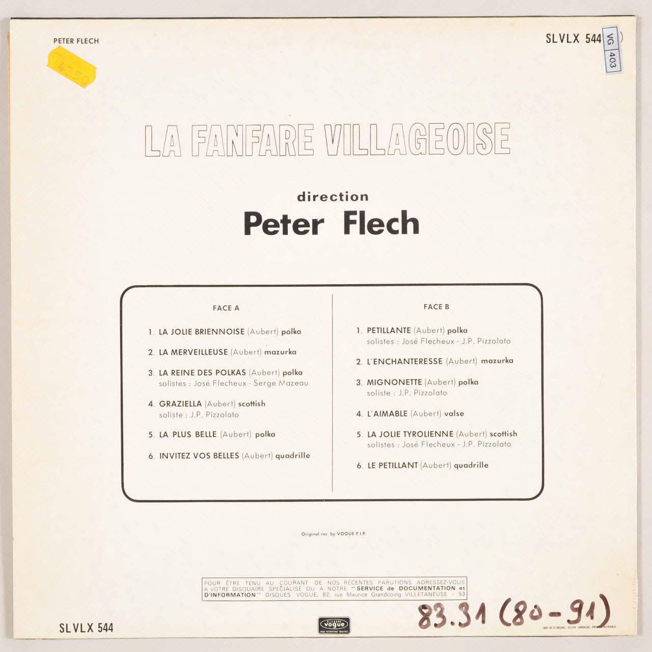 disque 33 tours La plus belle MUS1983.31.80-91 Photo