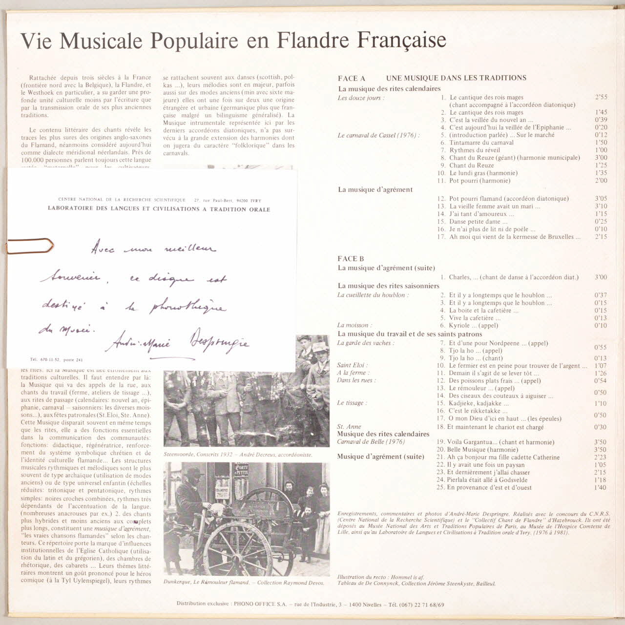 disque 33 tours Vie musicale populaire en Flandre française MUS1983.6.1-42 Photo