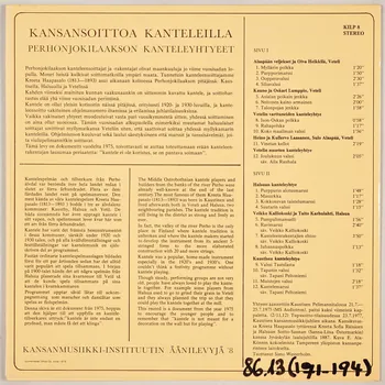 disque 33 tours Kansansoittoa kanteleilla MUS1986.13.171-194 Photo