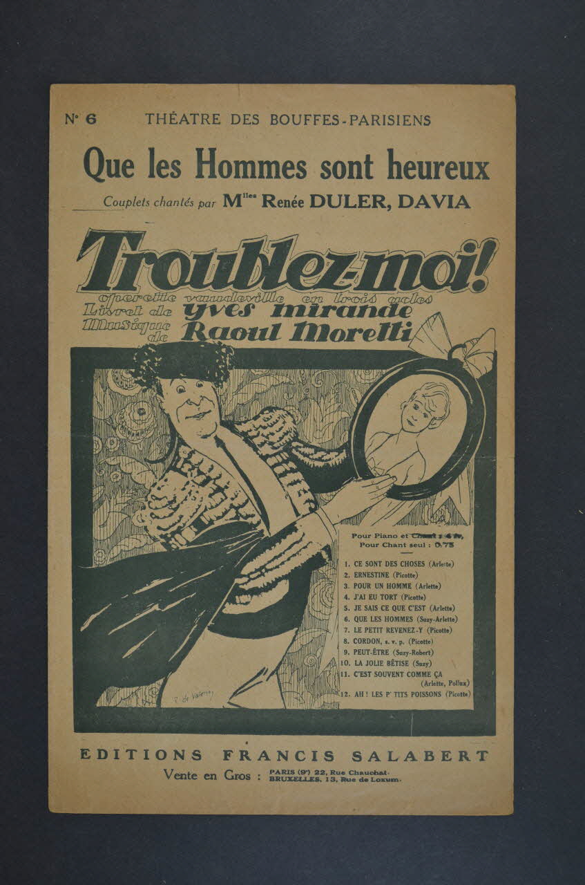 Raoul Moretti ; Yves Mirande ; Renée Duler ; Davia ; Salabert chanson petit format 1924 1965.144.104 Photo Mucem