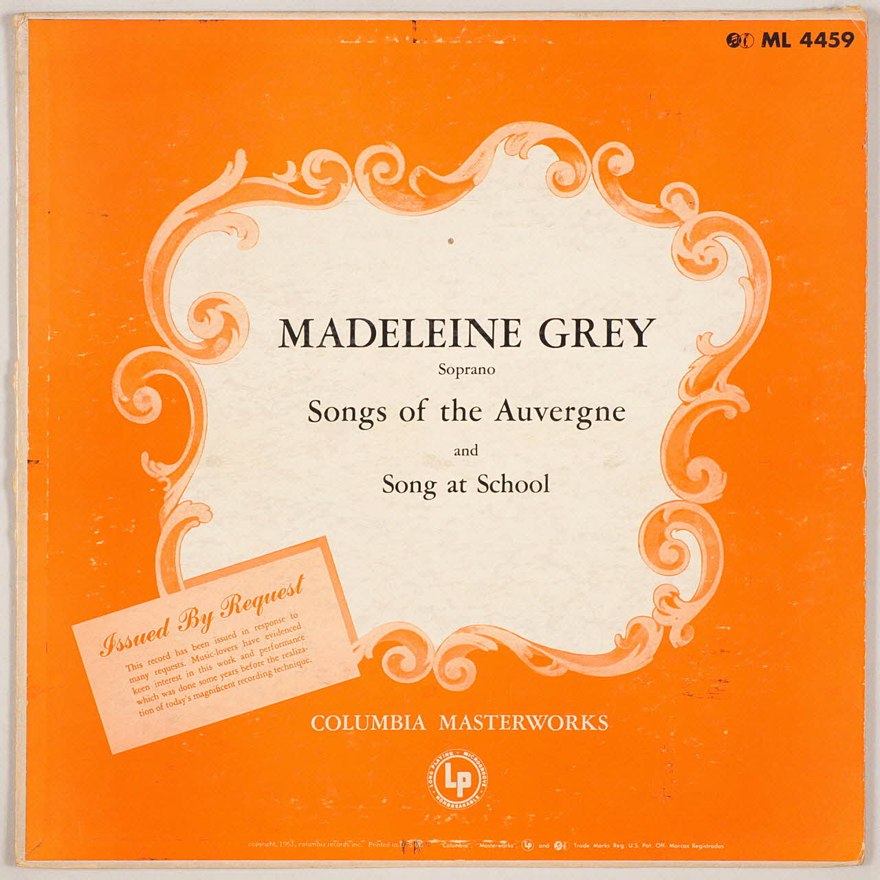 disque 33 tours Songs of the Auvergne and Song at School MUS1989.7.1-17 Photo