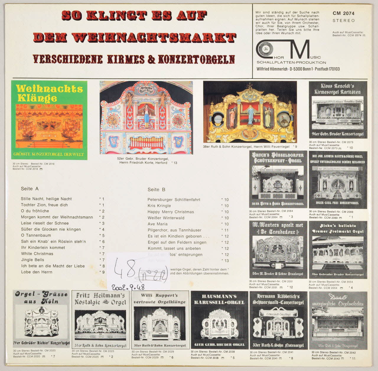 Verschiedene Kirmes Und Konzertorgeln ; Chor Music disque 33 tours Ihr kinderlein kommet 1986 MUS2002.9.48 Photo