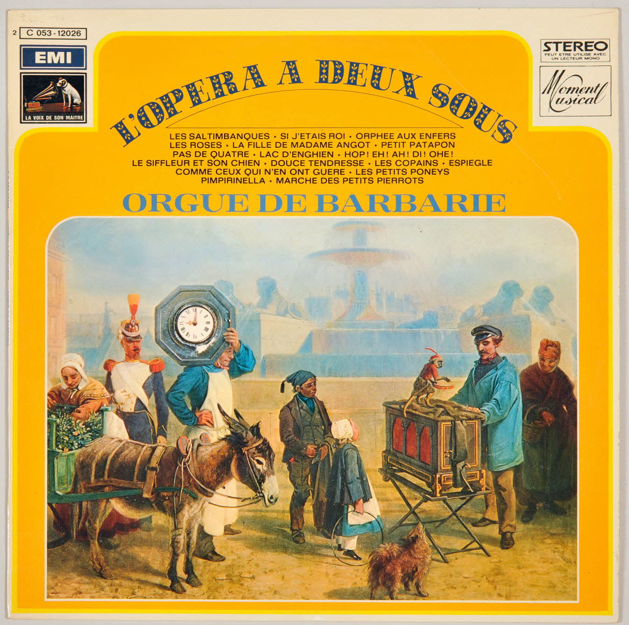 Brayda ; Auguste Bosc ; Charles Lecocq ; Koning ; Rinaldi ; Louis Ganne ; Adolphe Adam ; Jacques Offenbach ; O. Flynn ; Mathé ; Pautrat ; Clairville ; Olivier Métra ; Maurice Ordonneau ; Eugène Héros ; Ludovic Halévy ; Siraudin ; Etablissements Marcel Lutz ; Meyer ; Arthur Pryor ; Cellarins ; EMI Pathé-Marconi ; La Voix de son Maître; disque 33 tours Marche des Petits Pierrots 1972 MUS2002.9.49 Photo