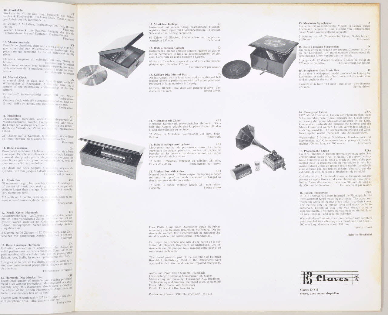 Spieldosen Und Drehorgel KläNge ; Claves disque 33 tours Es war einmal 1979 MUS2002.9.53 Photo
