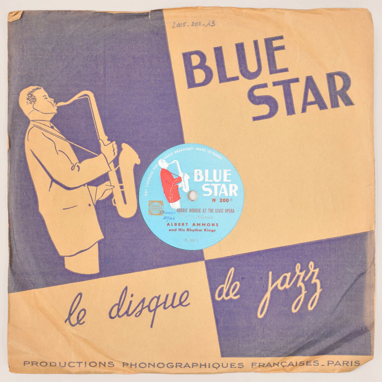 Albert Ammons ; Blue Star disque 78 tours Boogie Woogie at the civic opéra France 1946 2005.202.13 Photo