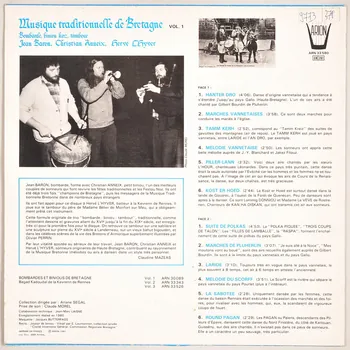 Claudine Mazéas ; Jean Baron ; Christian Anneix ; Hervé L'hiver ; L'hour Les Soeurs ; Claude Morel ; Jean-Marc Laisne ; Arion disque 33 tours Mélodie vannetaise 1980 MUS2011.3.105.1-2 Photo