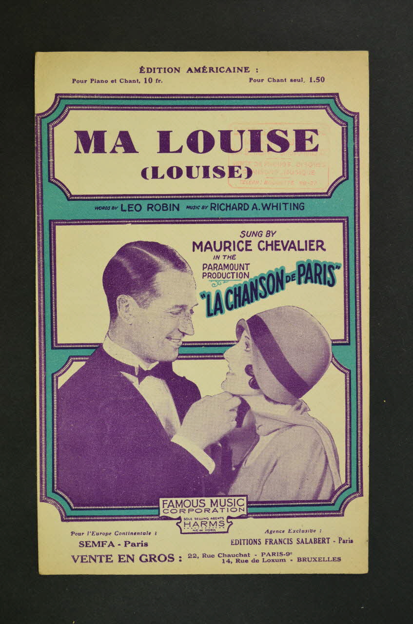 Charles-Louis Pothier ; Albert Willemetz ; Richard A. Whiting ; Maurice Chevalier ; Francis F. Salabert chanson petit format Île-de-France, France 1929 1965.144.13 Photo Mucem